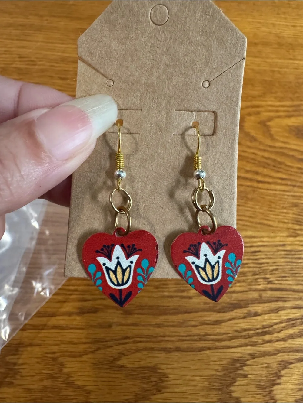 Red Heart Floral Drop Earrings - Women Jewelry